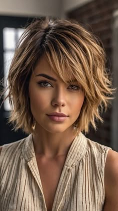 Elegant Short Layered Haircuts for L Layered Short Haircut, Short Haircut With Bangs, Mid Length Haircuts, Short Layered Haircuts For Women, Short Textured Hair, Perfect Blonde Hair, Layered Haircuts For Women, Thick Hair Cuts