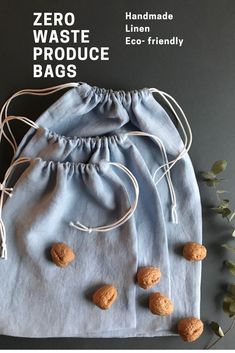 the zero waste produce bag is made with eco - friendly cotton and has four cookies in it