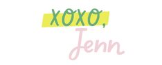 the words xoxo, jenny written in pink and green