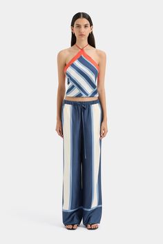 Dazed Pant | Blue Stripe Studio Print | SIR. Silk Twill, Denim Jumpsuit, Clothing Size Chart, Linen Dresses, Two Piece Set, Denim Pant, We Wear, Easy Wear, New Season