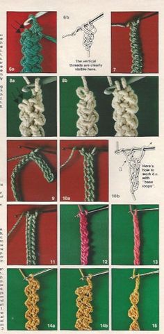 the instructions for crochet are shown in several different styles, including yarn and thread