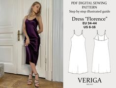 Evening Maxi Dress PDF sewing Pattern - Perfect for Bridesmaids, Special Occasions, or Sleep, with a Stylish Design and Sewing Tutorial The Florence Dress is a digital pattern in PDF format for experienced and beginner seamstresses. The Florence Dress includes a bias cut, a dress in 7 sizes and sewing instructions. The straps on the dress are adjustable. This elegant evening dress has an open back, similar to a corset, and flows gracefully with every movement. Perfect for all occasions such as w Diy Slip Dress, Bridesmaid Dress Pattern, Slip Dress Pattern, Patterned Bridesmaid Dresses, Combination Dresses, Bridesmaid Outfits, Dress Patterns Diy, Elegant Evening Dress, Make Your Own Clothes