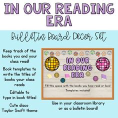 a bulletin board with the words in our reading era on it and an image of a globe