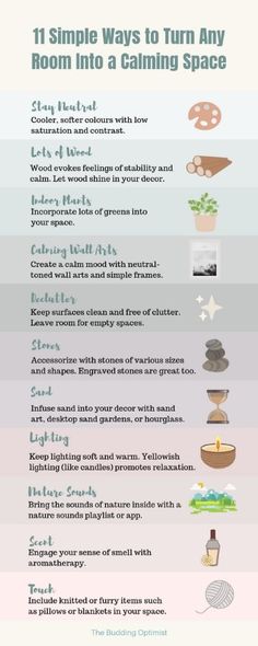 an info sheet describing how to turn any room into a calming space in the house