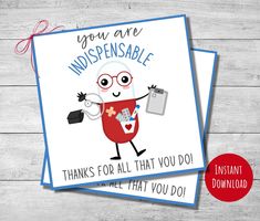 two cards with the words you are indspensable and an image of a cartoon character