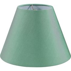 a green lamp shade with a silver metal hook on the bottom and light blue lining