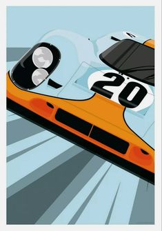 an orange race car with number 20 on it