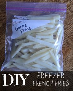 freeze french fries in a plastic bag on a wooden table