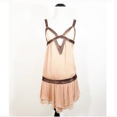 100% Authentic Sass & Bide Mini Dress "Ethereal Beauty” Stunning Piece - A Work Of Art And Collector's Item! Super-Rare. Super-Fine Crinkled Silk Fabric In Blush Color, Embellished With Bronze Bugle Beads. Size Au40, Fits Like Us4 Or Us2, With 29 Inches Around The Rib Cage And 16 Inches Across The Hip Band Where There Is No Stretch. Check Your Under-Bust Measurement. Hip Sits Anywhere, And Waist Is Free. Dress Length At Center Measures 37 Inches. Glamorous Summer Cocktail Flapper Dress, Summer Cocktail Glamorous Flapper Dress, Spring Cocktail Flapper Dress With Sequins, Spring Party Dress With Beaded Straps, Chic Summer Flapper Dress, Chic Spring Cocktail Flapper Dress, Chic Spring Dresses With Beaded Straps, Summer Sequin Dress With Beaded Straps For Night Out, Sequin Dress With Beaded Straps For Summer Night Out