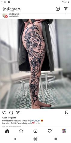 a woman's leg with tattoos on it and the words instagramm above her