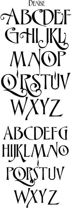 an old fashioned alphabet with the letters and numbers in black ink on a white background