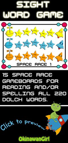 an advertisement for the space race game, which features stars and rockets on black background