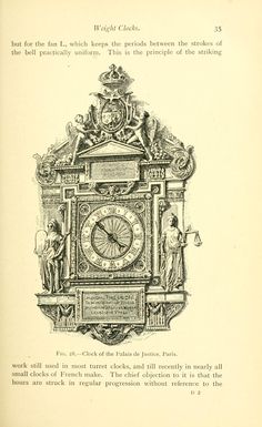 an old book with a drawing of a clock on it's front and sides