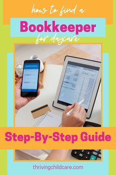 a person sitting at a desk with a tablet and notebook in front of them text reads how to find a bookkeeper for anyone step by - by - step guide