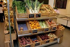 an assortment of fruits and vegetables on display in a grocery store