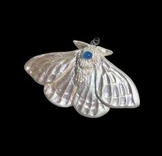 DREAMY MOTH PENDANT 2.75" Pearly Iridescent Winged Moth Charm Butterfly Fantasy Jewelry Blue Stone Accent Insect Jewelry Design, Moth Pendant, Moth Wings, Grosse Pointe, Insect Jewelry, Iridescent Blue, Wing Necklace, Jewelry Blue, Fantasy Jewelry