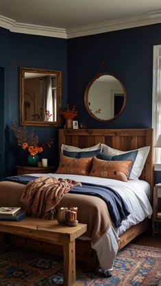 a bed room with a neatly made bed next to a window and a rug on the floor