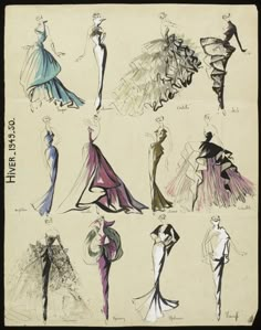 an image of fashion sketches from the 1950's