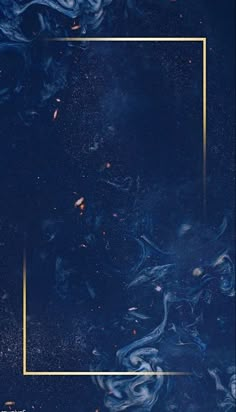 an abstract blue background with a gold rectangle in the middle and some water swirling around it