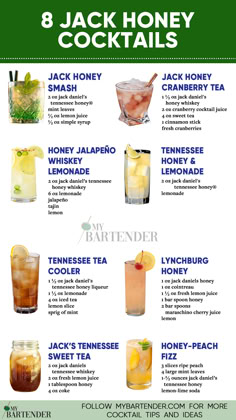 Jack Honey Cocktails Jack Daniel Honey, Honey Flavors, Honey Cocktails, Food For Fitness, Honey Cocktail, Honey Lemonade, Honey Drink, Cocktail Juice