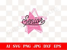 a pink star with the word senior on it and an arrow in the middle is shown