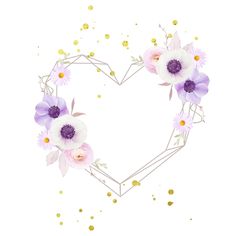 a heart shaped frame with flowers and confetti