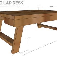 a wooden table with measurements for the legs