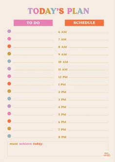 a printable to do list with the words today's plan and schedule on it