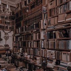 a room filled with lots of books next to a wall full of bookshelves