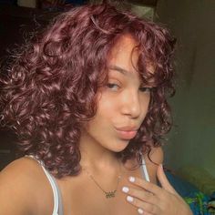 Red Burgandy Hair Curly, Wine Curly Hair Color, Red Hair Inspo Curly, Red Dye Curly Hair, Burgundy Hair On Curly Hair, Red Wine Hair Color Curly, Curly Hair With Red Streaks, Light Red Curly Hair, Red Curly Hair Ideas