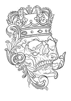 a skull with a crown on it's head is shown in black and white