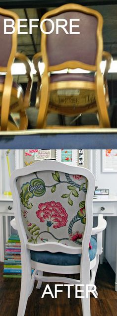 before and after photos of an old chair