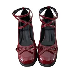 Vintage Style Lacquered Mary Janes | AESTHETIC SHOES – Boogzel Clothing Y2k Shoes Heels, Wine Red Shoes, Dark Outfits Grunge, Vintage Shoes Aesthetic, Cute Red Shoes, Pastel Goth Shoes, Vintage Clothes Aesthetic, 2000s Shoes, Red Mary Janes