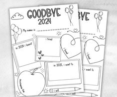 two coloring pages with hearts and balloons on them