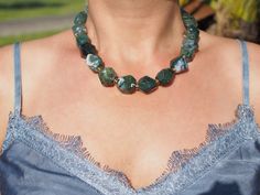 green agate big bold necklace, unusual healing chunky necklace, gemstone beaded avant garde women necklace, gift for her, agate jewelry Indian Agate, Chakra Necklace, Agate Jewelry, Necklace Gemstone