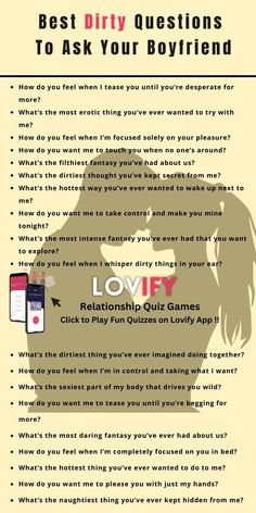 Best Dirty Questions To Ask Your Boyfriend | Click here to Play FREE Couple QUIZZES Dirty Questions To Ask Your Boyfriend, Games To Play With Boyfriend, Spicy Questions To Ask Your Boyfriend, How To Be Flirty, Dirty Questions To Ask, Fun Couples Quiz, Dirty Questions, Funny Would You Rather, Boyfriend Questions