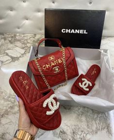 Luxury Shoes And Bags, Luxury Designer Slippers For Women, Matching Shoes And Purse, Chanel Bag And Shoes Set, Heels Illustration, Luxury Red Glamorous Bags, Chanel Wedges, Most Expensive Chanel Bag, Minion Bag