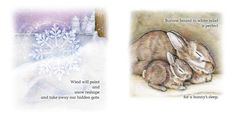 two pictures of rabbits and snowflakes with words written below them that say winter is perfect