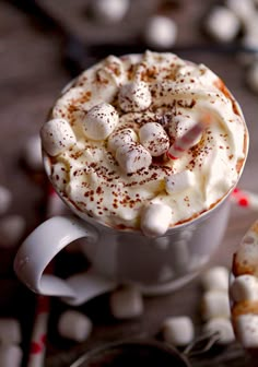 hot chocolate with marshmallows in a white mug