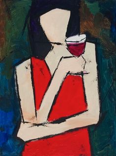 a painting of a woman holding a glass of wine