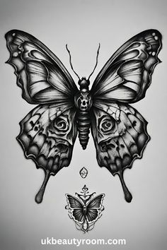 a black and white drawing of a butterfly