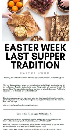 an easter dinner flyer with the words, easter week last supper traditon on it