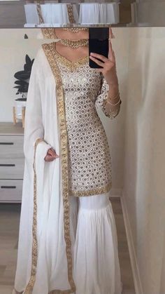 White Sharara Suit, White Sharara, Georgette Kurta