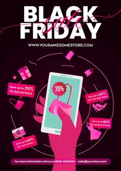 black friday sale poster with hand holding phone