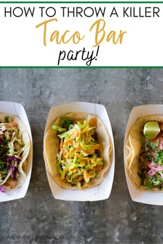 How to Throw a Killer Taco Bar Party (Easy Party Idea) Football Taco Bar Party, Outside Taco Bar Ideas, Hosting A Taco Bar Party, Tortilla Bar Party, Taco Bar For 20 People, Creative Taco Bar Ideas, Holiday Taco Bar Party, Taco Bar Potluck Sign Up Sheet, Taco Bar For Large Group