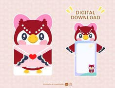 an owl holding a blank paper with the words digital download on it and in front