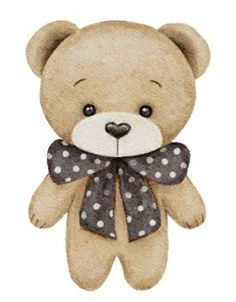 a teddy bear with a bow on it's neck is shown in watercolor