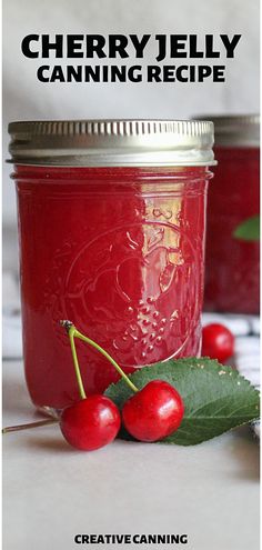 cherry jelly canning recipe with text overlay