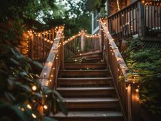 the stairs are covered with fairy lights