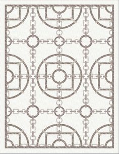 a white and gray rug with an intricate design